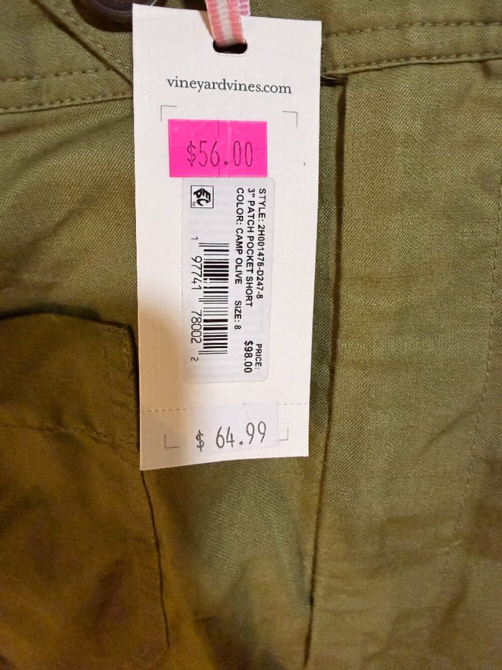 Vineyard Vines Olive Green High Rise Utility Shorts Size 8 Cuffed Hem - Picture 2 of 4